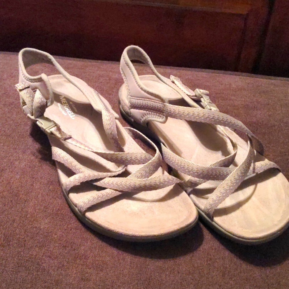 Merrell Gray Sandals Strappy Design Flat Sole